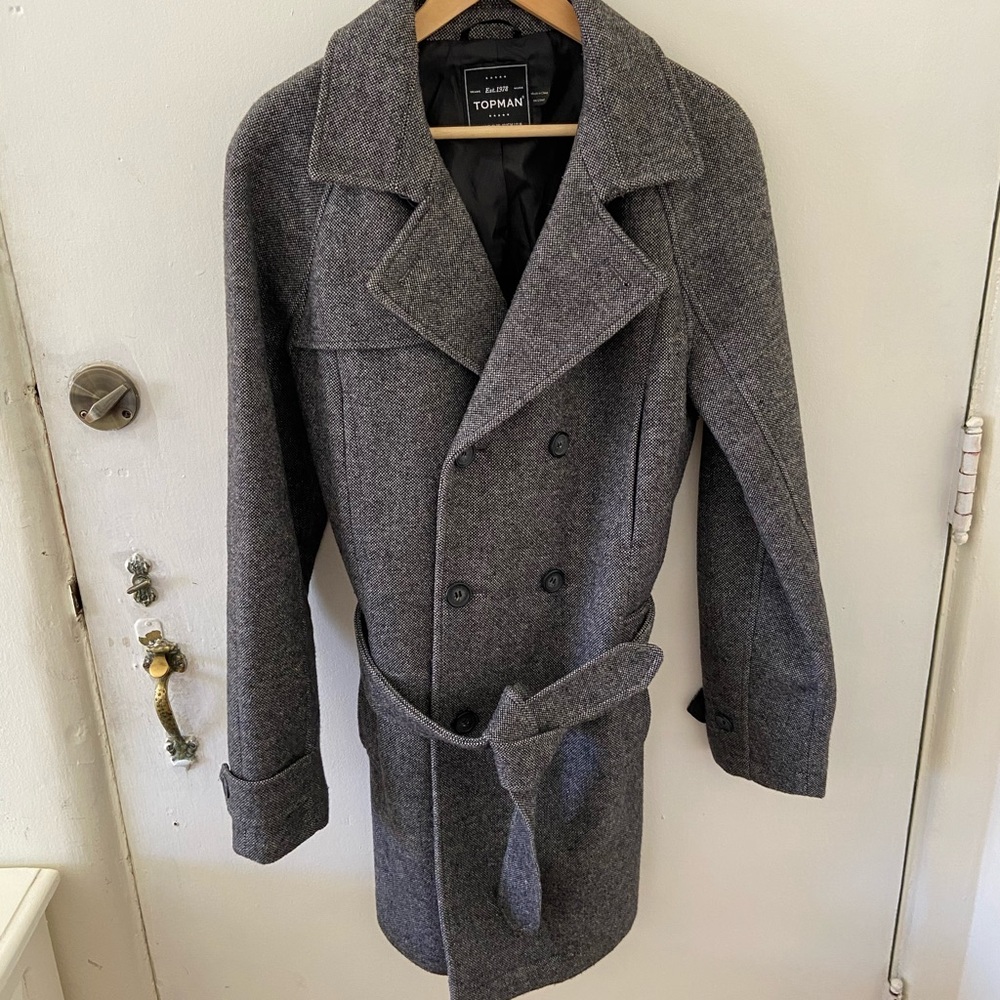 Top Man Double Breasted Mid-Length Trench Coat